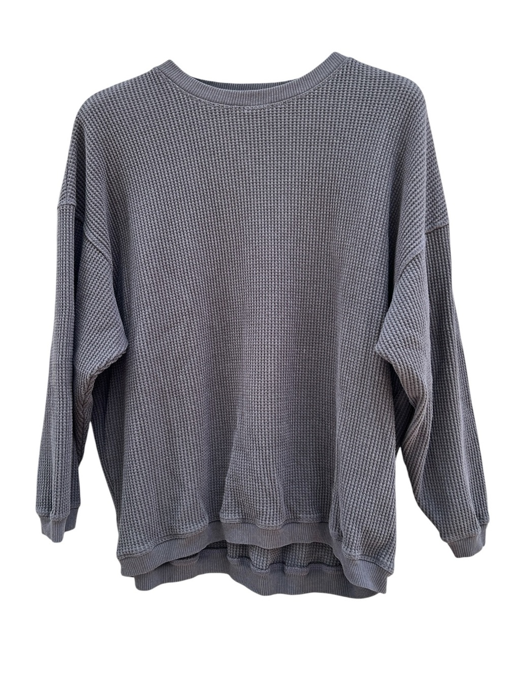 Aerie Women’s Slate Gray Waffle Crewneck Sweater Size Large Oversized